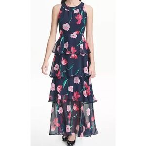 TOMMY HILFIGHER Printed Chiffon Tier Maxi Dress Women’s size 4